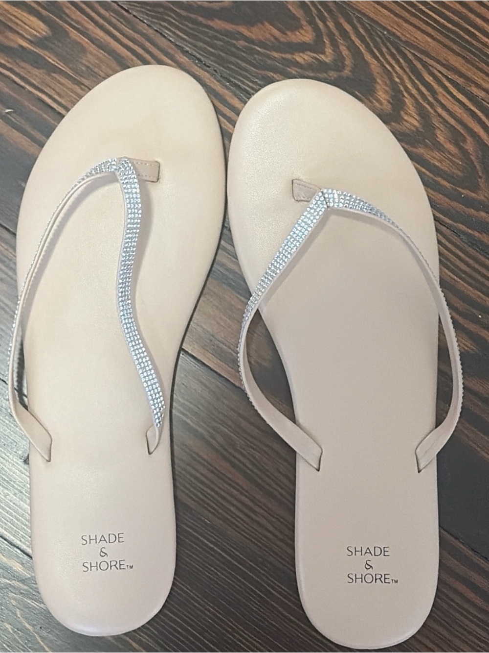 Shade & Shore Women's Nude Rhinestone Strap Sandals
